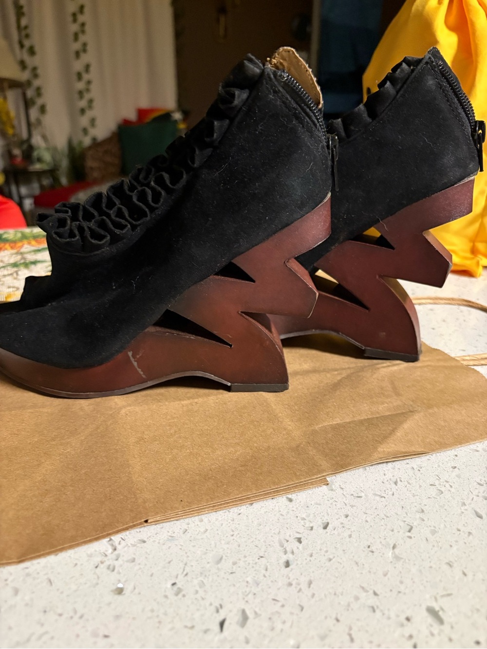 Black Ruffle Open-Toe Women’s Booties - Picture 3 of 8